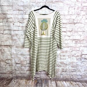 Gudrun Sjoden Lagenlook Artemis Organic Cotton Blend Striped Jersey Dress Sz XL
